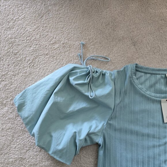 River Island Teal Blue Balloon Sleeve Top - Picture 3 of 3